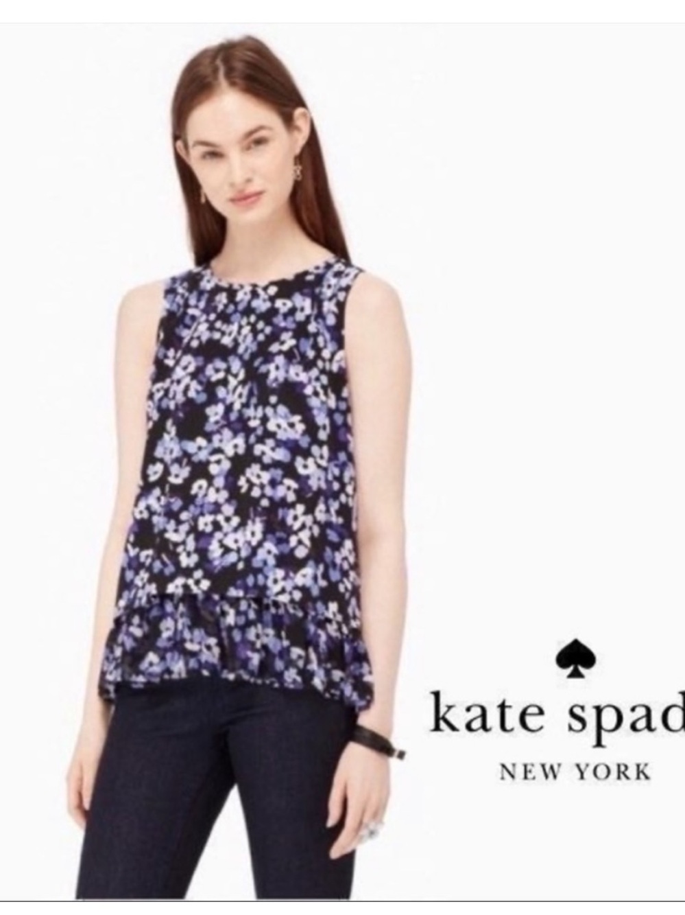 kate spade sleeveless purple floral ruffle-hem camisole Size small